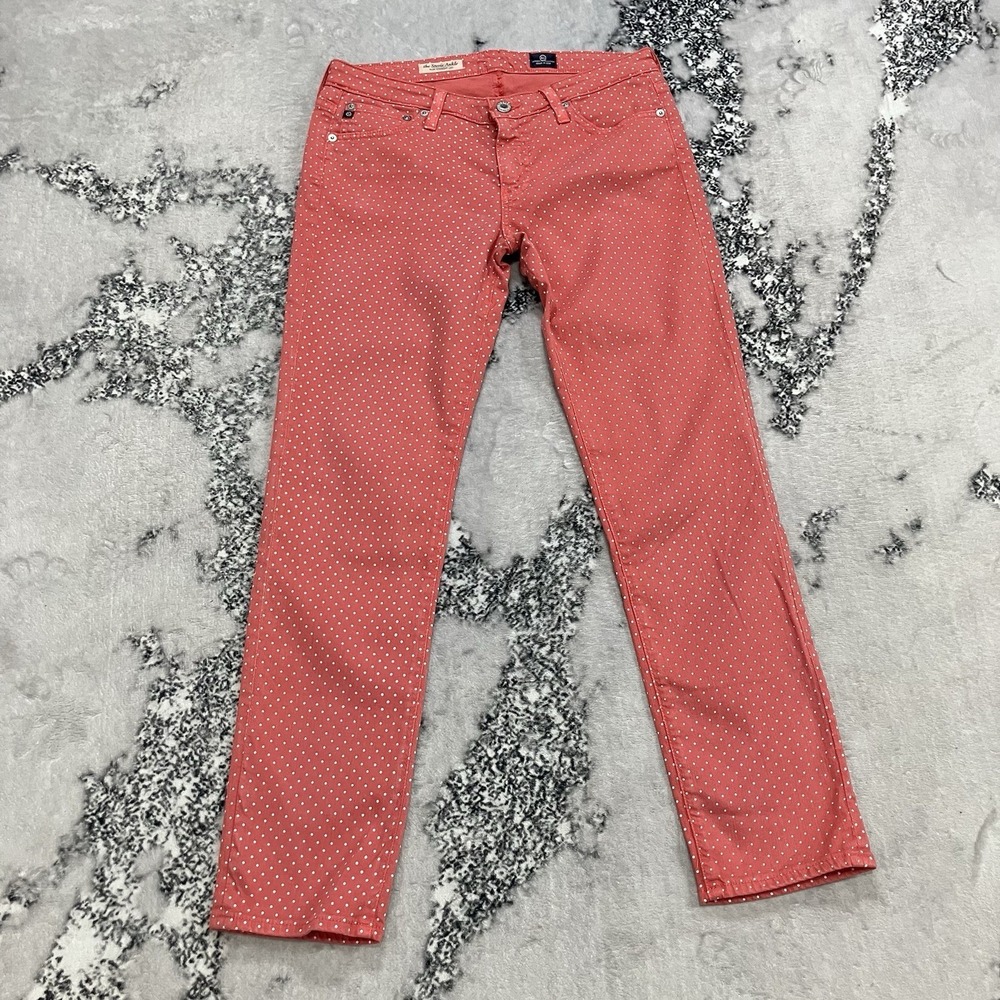 AG Stevie Ankle Jeans Women Size 8 Red Polka Dot Slim Straight Stretch